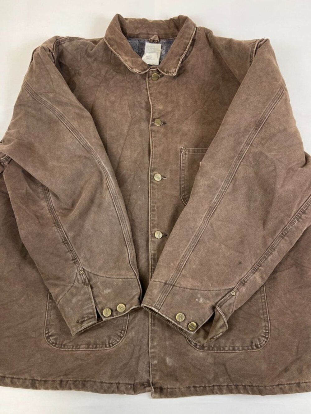 Vintage Carhartt Men 2XL Made in USA Sandstone Chore Coat Brown C58 CHT Blanket - Picture 6 of 11